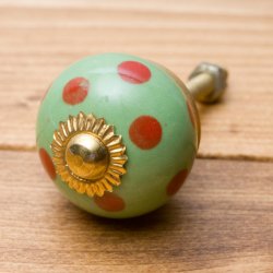 アジアンデザインの取っ手 陶器のプルノブ(ドアノブ)〔約3.2cm〕(ID-DOOR-96)