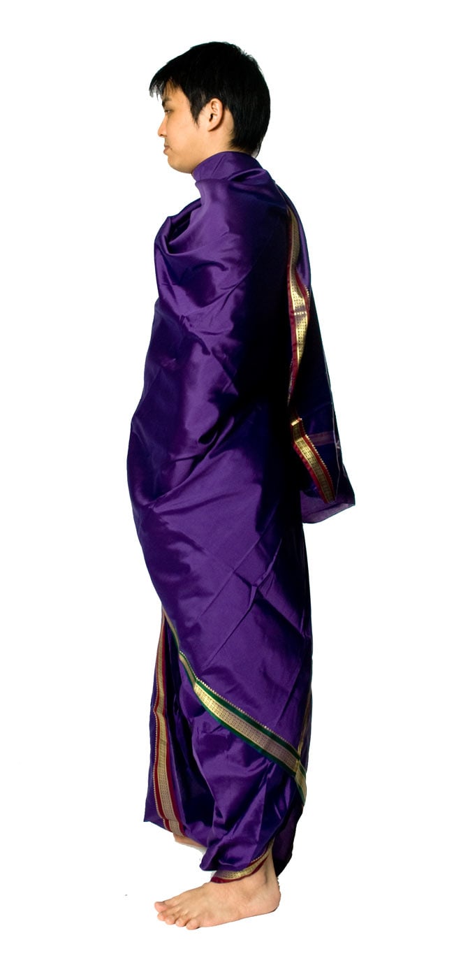 ドーティ・ドゥパッタセット - 紫の商品写真 2枚目 横から見るとこんな姿です。