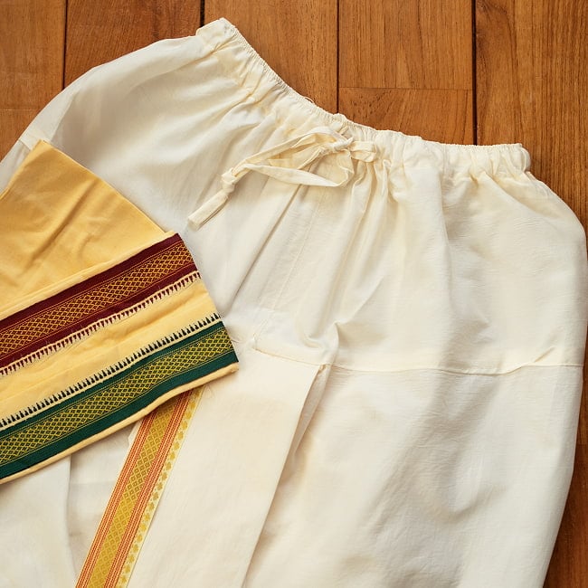 ドーティ・ドゥパッタセット 18 - 7：オフホワイト