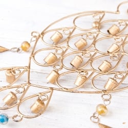  ドアチャイムなどへ！手作りのやさしい音色 インドの銅仕上げベル付きハンギング - 鈴なりフクロウさん〔約53cm〕 - サブ5