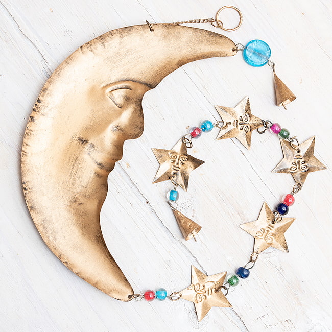  ドアチャイムなどへ！手作りのやさしい音色 インドの銅仕上げベル付きハンギング - 天体チャンドラ〔約100cm〕 7 - 裏面の写真です