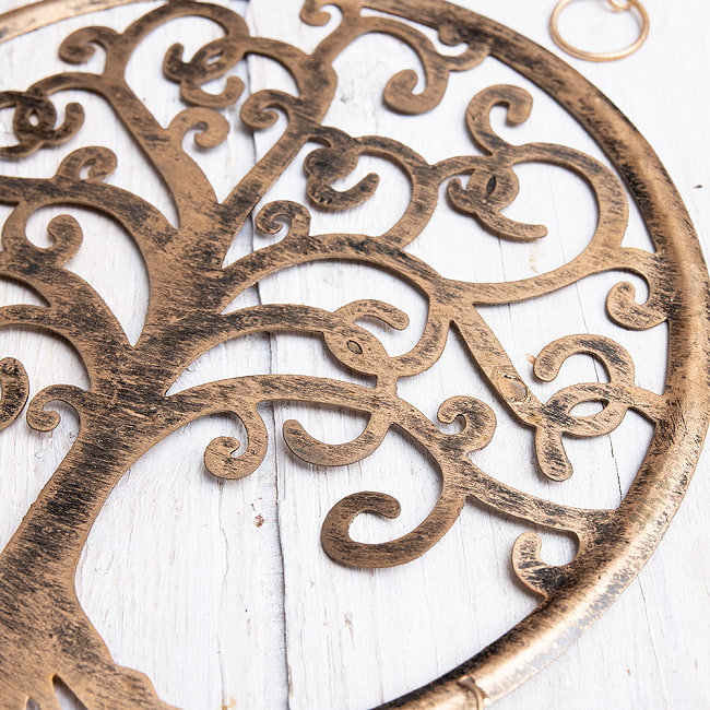  ドアチャイムなどへ！手作りのやさしい音色 インドの銅仕上げベル付きハンギング - 生命の樹〔約55cm〕 2 - 拡大写真です