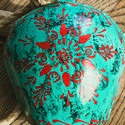 ジュート紐とハンドペイントの 手作りベル インドの素朴な味わい 縦：約12cm 横：約10cm  ふくら形 ターコイズ - サブ2