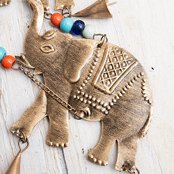 ドアチャイムなどへ！手作りのやさしい音色 インドの銅仕上げハンギング - ぞう3連ゴールド〔約90cm〕 - サブ2