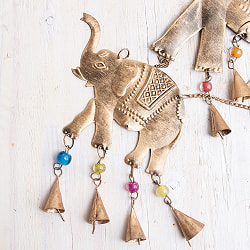  ドアチャイムなどへ！手作りのやさしい音色 インドの銅仕上げハンギング - ぞう2連ゴールド〔約65cm〕 - サブ2