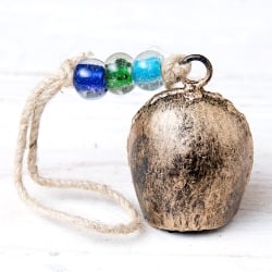 【送料無料・6個セット】ドアチャイムなどへ！手作りのやさしい音色 インドの銅製カウベル　ハンギング - ゴールドシングルベル〔約19cm〕 - サブ5