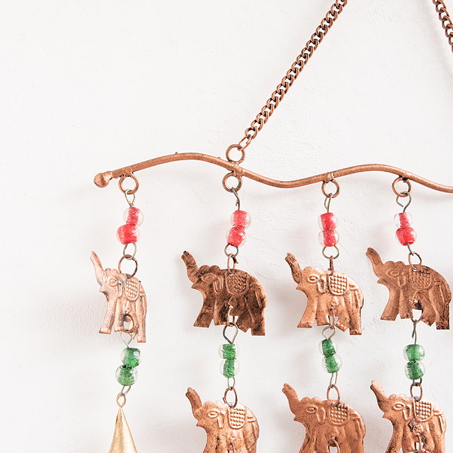 【送料無料・3個セット】 ドアチャイムなどへ！手作りのやさしい音色 インドの銅製ベル付きハンギング - カスケードエレファント〔約82cm〕 5 - 拡大写真です