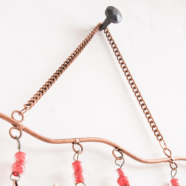 【送料無料・3個セット】 ドアチャイムなどへ！手作りのやさしい音色 インドの銅製ベル付きハンギング - カスケードエレファント〔約82cm〕 7 - 取付部の拡大写真です