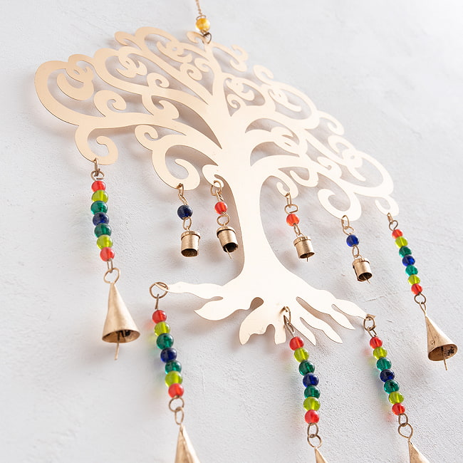 【送料無料・3個セット】 ドアチャイムなどへ！手作りのやさしい音色 インドの銅製ベル付きハンギング - カルパタル〔約65cm〕 8 - 下から見ても存在感があります