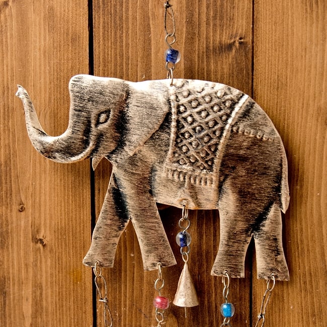 【送料無料・3個セット】 ドアチャイムなどへ！手作りのやさしい音色 インドの銅仕上げハンギング - ぞう2連ゴールド〔約65cm〕 9 - 壁に掛けたりドアにかけたり