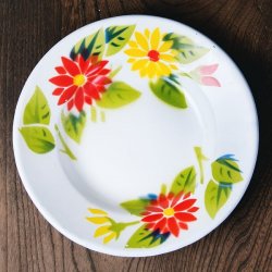 タイのレトロホーロー 花柄飾り皿 RABBIT BRAND〔約18cm×約2.7cm〕