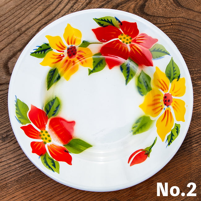 タイのレトロホーロー 花柄飾り皿 RABBIT BRAND〔約20.5cm×約3cm〕 10 - 【デザイン　No.2】は、このような柄になります。