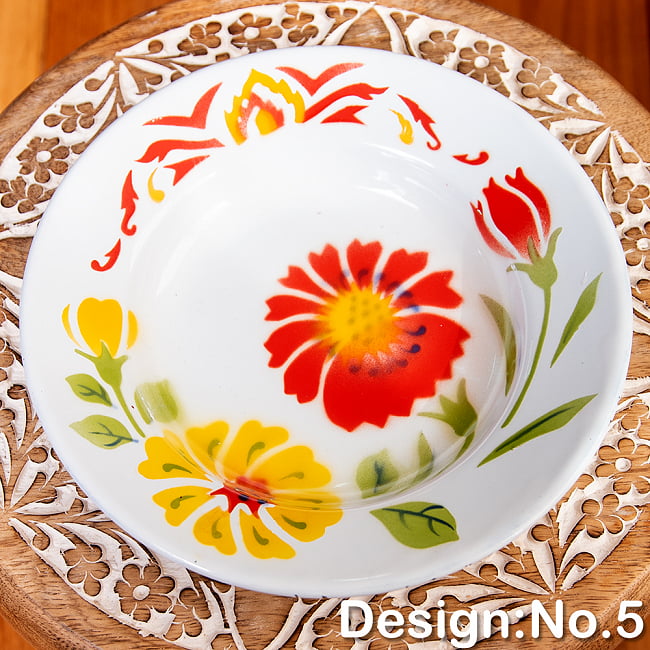 タイのレトロホーロー 花柄飾り皿 RABBIT BRAND〔約20.5cm×約3cm〕 13 - 【デザイン　No.5】は、このような柄になります。