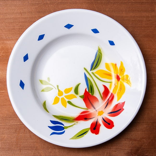 タイのレトロホーロー 花柄飾り皿 RABBIT BRAND〔約20.5cm×約3cm〕の選択用写真