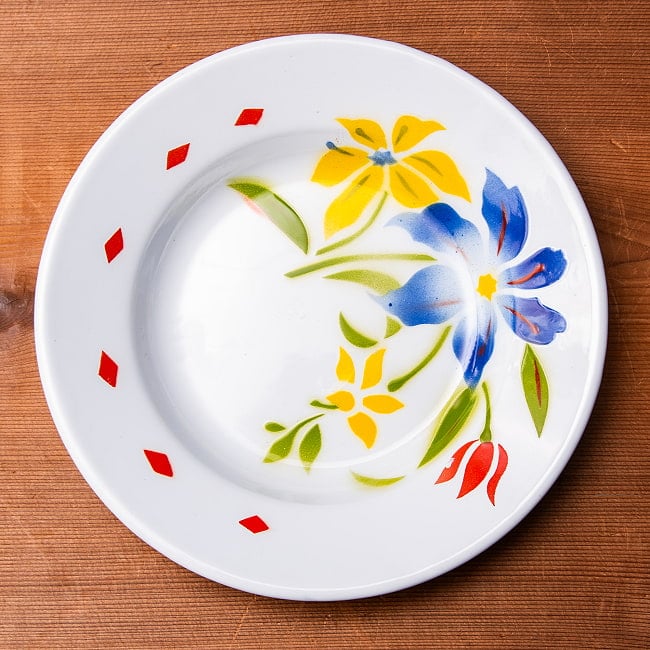 タイのレトロホーロー 花柄飾り皿 RABBIT BRAND〔約20.5cm×約3cm〕の選択用写真