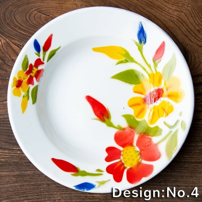 タイのレトロホーロー 花柄飾り皿 RABBIT BRAND〔約23cm×約3.2cm〕 11 - デザイン:No.4
