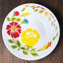タイのレトロホーロー 花柄飾り皿 RABBIT BRAND〔約23cm×約3.2cm〕