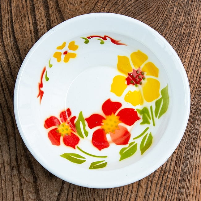 タイのレトロホーロー 花柄飾りボウル RABBIT BRAND〔約16cm×約4cm〕 12 - No.4