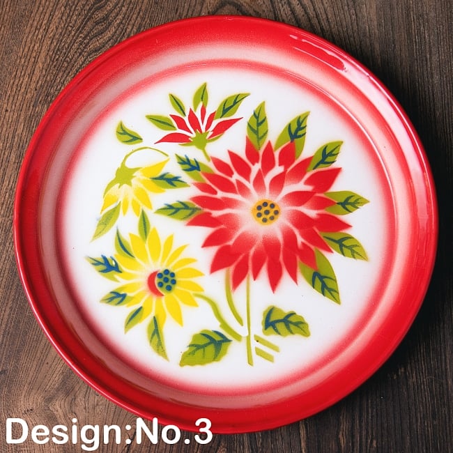 タイのレトロホーロー 花柄飾り皿・トレー RABBIT BRAND〔約25.7cm×約2.5cm〕 11 - 【デザイン　No.3】は、このような柄になります。
