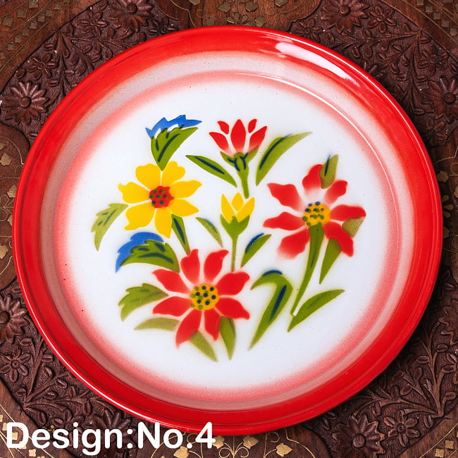 タイのレトロホーロー 花柄飾り皿・トレー RABBIT BRAND〔約25.7cm×約2.5cm〕 12 - 【デザイン　No.4】は、このような柄になります。