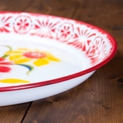 タイのレトロホーロー 花柄飾り皿・トレー RABBIT BRAND〔約45cm×約4.3cm〕 - サブ4