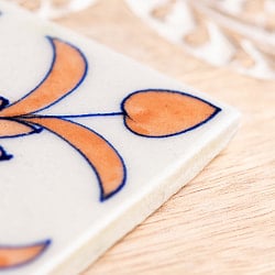 〔10cm×10cm〕ブルーポッタリー ジャイプール陶器の正方形デコレーションタイル唐草オレンジ - サブ3