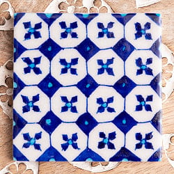 〔10cm×10cm〕ブルーポッタリー ジャイプール陶器の正方形デコレーションタイル小花の商品写真