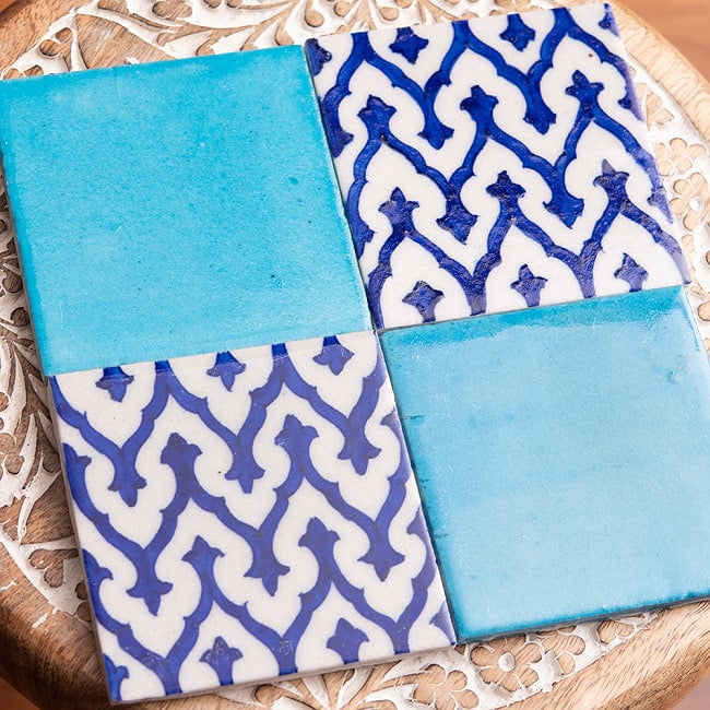 〔10cm×10cm〕ブルーポッタリー ジャイプール陶器の正方形デコレーションタイル水色 インド品質 10 - 別種類と組み合わせても素敵。
