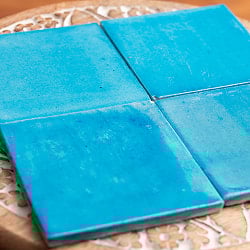 〔10cm×10cm〕ブルーポッタリー ジャイプール陶器の正方形デコレーションタイル水色 インド品質 - サブ2