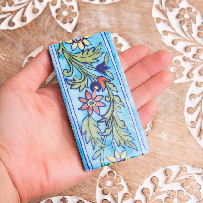 〔10cm×5cm〕ブルーポッタリー ジャイプール陶器の花柄デコレーションタイル -青 5 - ジャイプルブルーの美しい一品です。(こちらは同種類別カラーです。)