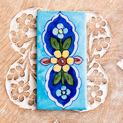 〔10cm×5cm〕ブルーポッタリー ジャイプール陶器の花柄デコレーションタイル -水色の商品写真