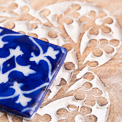 〔4.9cm×4.9cm〕ブルーポッタリー ジャイプール陶器の正方形デコレーションタイル - クロス青 - サブ2