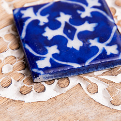 〔4.9cm×4.9cm〕ブルーポッタリー ジャイプール陶器の正方形デコレーションタイル - クロス青 - サブ3