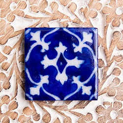 〔4.9cm×4.9cm〕ブルーポッタリー ジャイプール陶器の正方形デコレーションタイル - クロス青