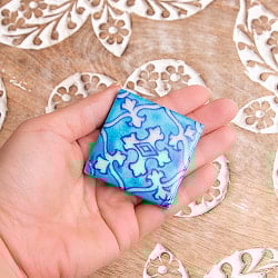 〔4.9cm×4.9cm〕ブルーポッタリー ジャイプール陶器の正方形デコレーションタイル - 小花青 - サブ5