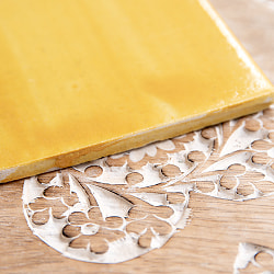 〔10cm×10cm〕ブルーポッタリー ジャイプール陶器の正方形デコレーションタイル 黄 - サブ3