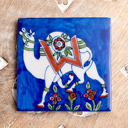 〔10cm×10cm〕ブルーポッタリー ジャイプール陶器の正方形デコレーションタイル 駱駝