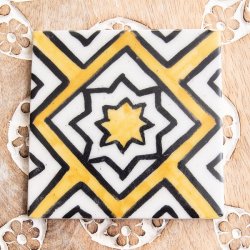 〔10cm×10cm〕ブルーポッタリー ジャイプール陶器の正方形デコレーションタイル タージ・マハル オクタゴン(ID-FTNS-139)