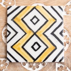 〔10cm×10cm〕ブルーポッタリー ジャイプール陶器の正方形デコレーションタイル タージ・マハル ダイヤ(ID-FTNS-140)