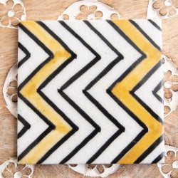 〔10cm×10cm〕ブルーポッタリー ジャイプール陶器の正方形デコレーションタイル タージ・マハル なみなみ(ID-FTNS-141)