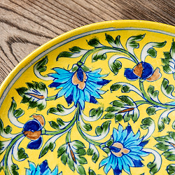 〔大皿 直径：25.5cm〕ブルーポッタリー ジャイプール陶器の円形飾り皿 黄唐草 - サブ3