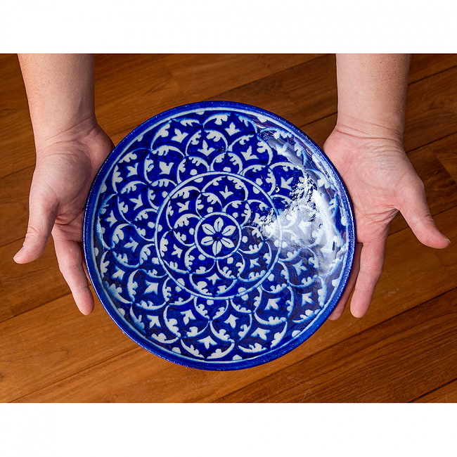 〔大皿 直径：25.5cm〕ブルーポッタリー ジャイプール陶器の円形飾り皿 黄唐草 6 - これくらいのサイズ感です。