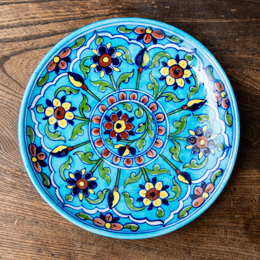 中皿 直径：20cm〕ブルーポッタリー ジャイプール陶器の円形飾り皿 花園 の通販