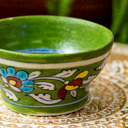 〔お椀型 直径：10.5cm〕ブルーポッタリー ジャイプール陶器の飾り皿 - サブ3