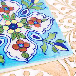 〔10cm×10cm〕ブルーポッタリー ジャイプール陶器の正方形デコレーションタイル クロス型唐草水色 - サブ3