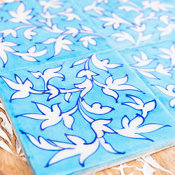 〔10cm×10cm〕ブルーポッタリー ジャイプール陶器の正方形デコレーションタイル 飛び立つ鳥 - サブ2