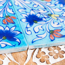 〔10cm×10cm〕ブルーポッタリー ジャイプール陶器の正方形デコレーションタイル 伸びゆく花水色 - サブ3