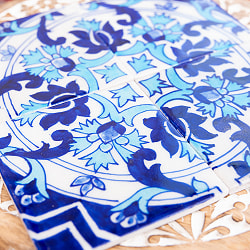 〔10cm×10cm〕ブルーポッタリー ジャイプール陶器の正方形デコレーションタイル 円と青花 - サブ2