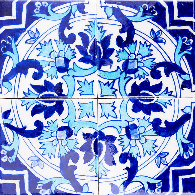〔10cm×10cm〕ブルーポッタリー ジャイプール陶器の正方形デコレーションタイル 円と青花 6 - 同商品を4点組み合わせると円デザインになります。