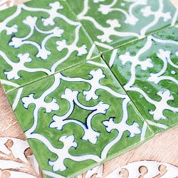 〔7.5cm×7.5cm〕ブルーポッタリー ジャイプール陶器の正方形デコレーションタイル ミント - サブ2